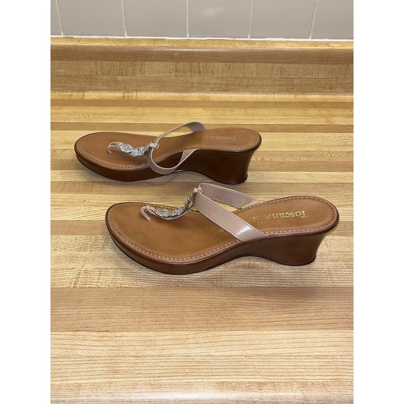 Toscanella Wedge Sandals Rhinestone Thong Size 10 - Picture 4 of 8